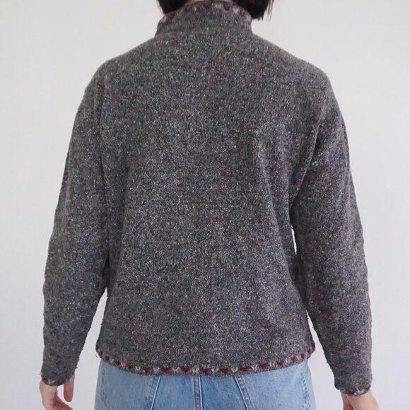 Vintage Woolrich Graphite Grey Knit w Red Trim 15% Wool Quarter Zip Sweater M - Picture 3 of 9